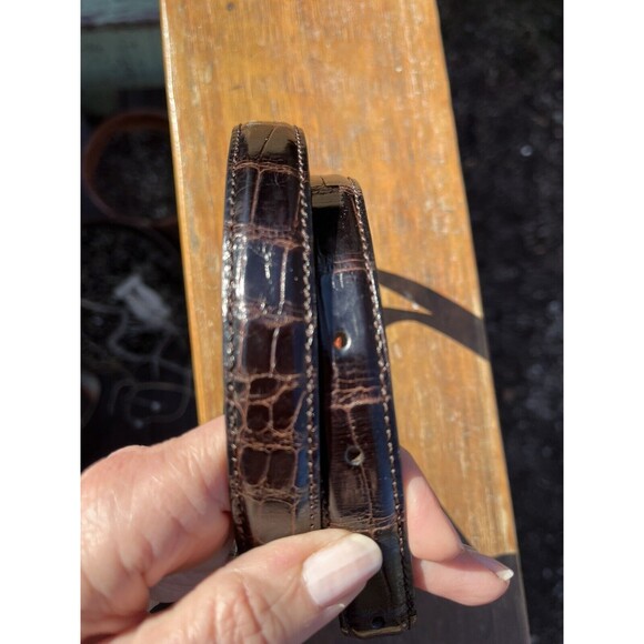 Ralph Lauren Genuine Alligator Leather Belt Dk Brown Sterling Silver Buckle 28 - Picture 6 of 16